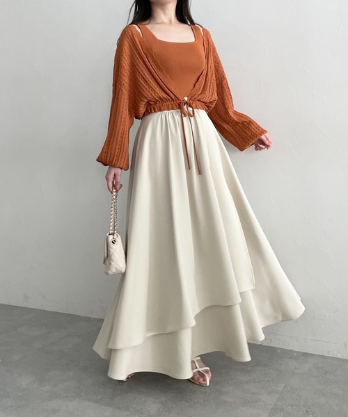 mysty woman（ミスティウーマン）の「ミルフィーユフレアスカート 127796（スカート・レディース・ブラック/アイボリー/ライトブラウン・FREE）」の2枚目の写真