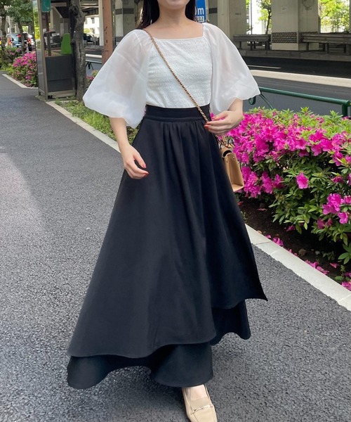 mysty woman（ミスティウーマン）の「ミルフィーユフレアスカート 127796（スカート・レディース・ブラック/アイボリー/ライトブラウン・FREE）」の3枚目の写真