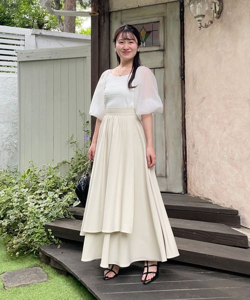 mysty woman（ミスティウーマン）の「ミルフィーユフレアスカート 127796（スカート・レディース・ブラック/アイボリー/ライトブラウン・FREE）」の5枚目の写真