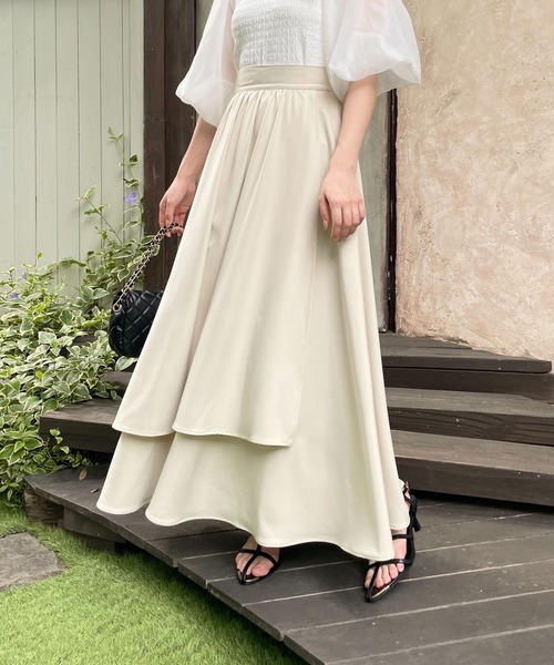 mysty woman（ミスティウーマン）の「ミルフィーユフレアスカート 127796（スカート・レディース・ブラック/アイボリー/ライトブラウン・FREE）」の6枚目の写真