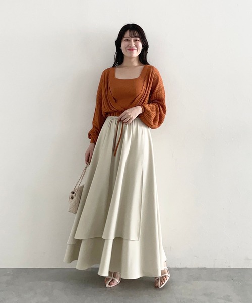 mysty woman（ミスティウーマン）の「ミルフィーユフレアスカート 127796（スカート・レディース・ブラック/アイボリー/ライトブラウン・FREE）」の8枚目の写真