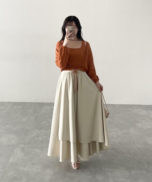 mysty woman（ミスティウーマン）の「ミルフィーユフレアスカート 127796（スカート・レディース・ブラック/アイボリー/ライトブラウン・FREE）」の4枚目の写真