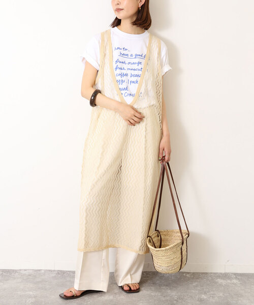 SLOBE IENA（スローブイエナ）の「深Vスリット レースニット（ニット/セーター・レディース・アイボリー/ブラック・FREE）」の2枚目の写真