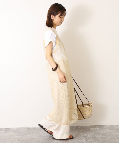 SLOBE IENA（スローブイエナ）の「深Vスリット レースニット（ニット/セーター・レディース・アイボリー/ブラック・FREE）」の4枚目の写真