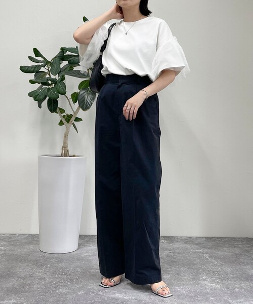 fredy emue（フレディエミュ）の「袖チュールフレアポンチプルオーバー（Tシャツ/カットソー・レディース・ブラック/オフホワイト/ベージュ・38）」の6枚目の写真