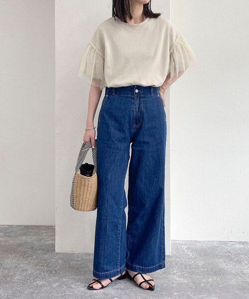 fredy emue（フレディエミュ）の「袖チュールフレアポンチプルオーバー（Tシャツ/カットソー・レディース・ブラック/オフホワイト/ベージュ・38）」の14枚目の写真