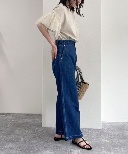 fredy emue（フレディエミュ）の「袖チュールフレアポンチプルオーバー（Tシャツ/カットソー・レディース・ブラック/オフホワイト/ベージュ・38）」の16枚目の写真