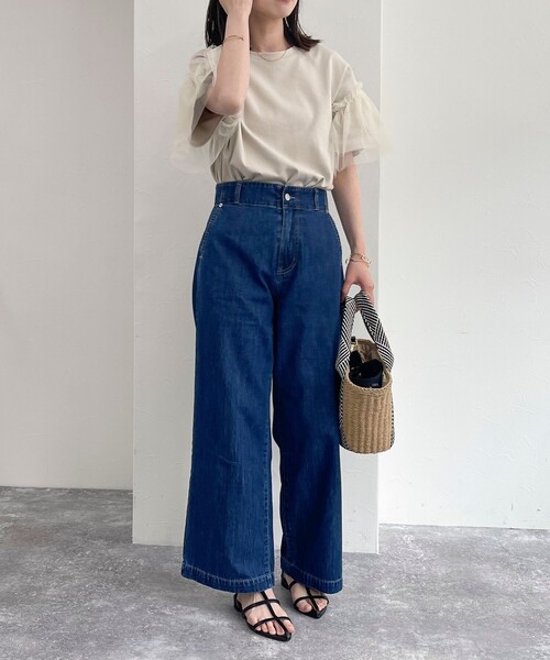 fredy emue（フレディエミュ）の「袖チュールフレアポンチプルオーバー（Tシャツ/カットソー・レディース・ブラック/オフホワイト/ベージュ・38）」の17枚目の写真