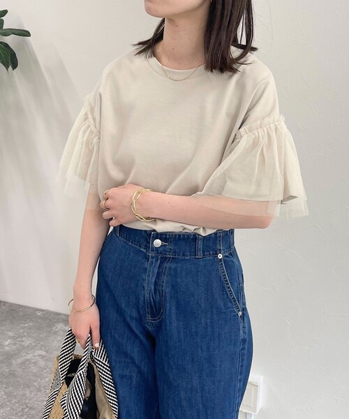 fredy emue（フレディエミュ）の「袖チュールフレアポンチプルオーバー（Tシャツ/カットソー・レディース・ブラック/オフホワイト/ベージュ・38）」の19枚目の写真