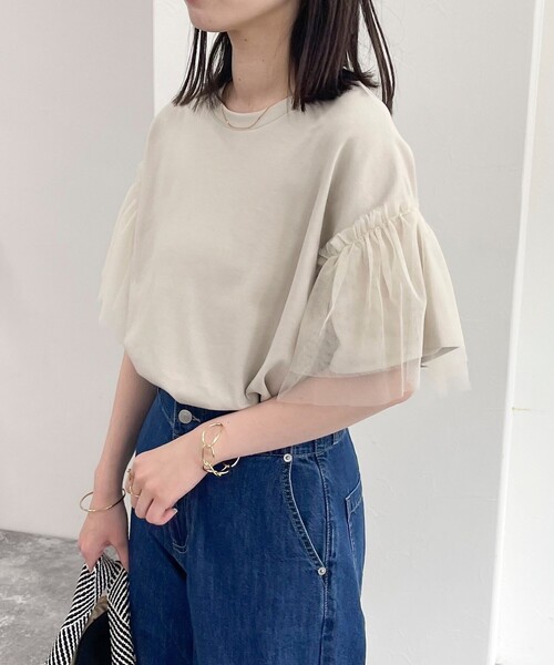 fredy emue（フレディエミュ）の「袖チュールフレアポンチプルオーバー（Tシャツ/カットソー・レディース・ブラック/オフホワイト/ベージュ・38）」の21枚目の写真