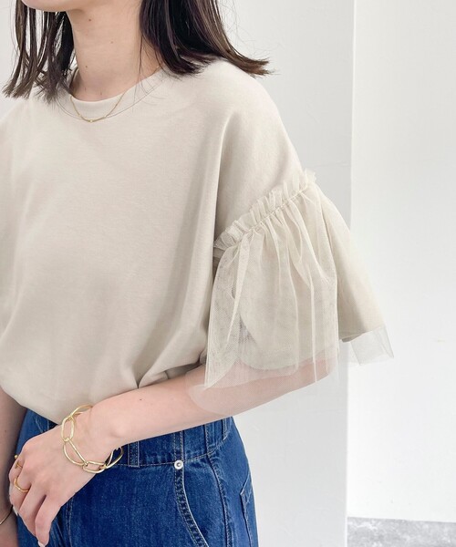 fredy emue（フレディエミュ）の「袖チュールフレアポンチプルオーバー（Tシャツ/カットソー・レディース・ブラック/オフホワイト/ベージュ・38）」の22枚目の写真