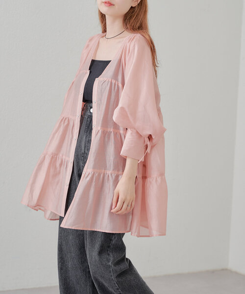 Kastane（カスタネ）の「【マルチウェイ】シアーティアードチュニック（シャツ/ブラウス・レディース・ライトグレー/ホワイト/ピンク・FREE）」の3枚目の写真