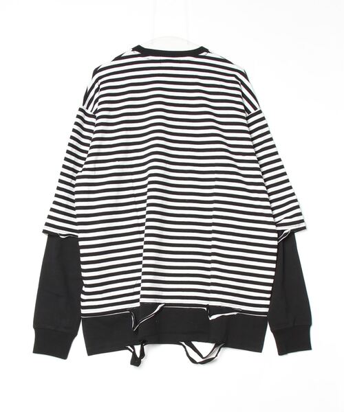 RE730（アールイーセブンサーティー）の「【RE730】ビッグシルエットフェイクレイヤードロンT（Tシャツ/カットソー・メンズ・ブラック/チャコールグレー/ブラック×ホワイト・MEDIUM/LARGE）」の4枚目の写真