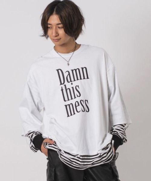 RE730（アールイーセブンサーティー）の「【RE730】ビッグシルエットフェイクレイヤードロンT（Tシャツ/カットソー・メンズ・ブラック/チャコールグレー/ブラック×ホワイト/ホワイト・MEDIUM/LARGE/X-LARGE）」の2枚目の写真
