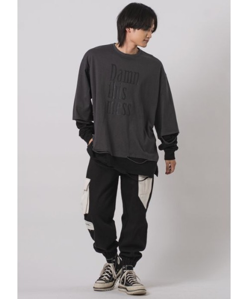 RE730（アールイーセブンサーティー）の「【RE730】ビッグシルエットフェイクレイヤードロンT（Tシャツ/カットソー・メンズ・ブラック/チャコールグレー/ブラック×ホワイト・MEDIUM/LARGE）」の6枚目の写真