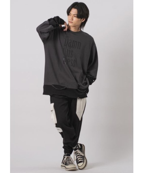 RE730（アールイーセブンサーティー）の「【RE730】ビッグシルエットフェイクレイヤードロンT（Tシャツ/カットソー・メンズ・ブラック/チャコールグレー/ブラック×ホワイト・MEDIUM/LARGE）」の5枚目の写真