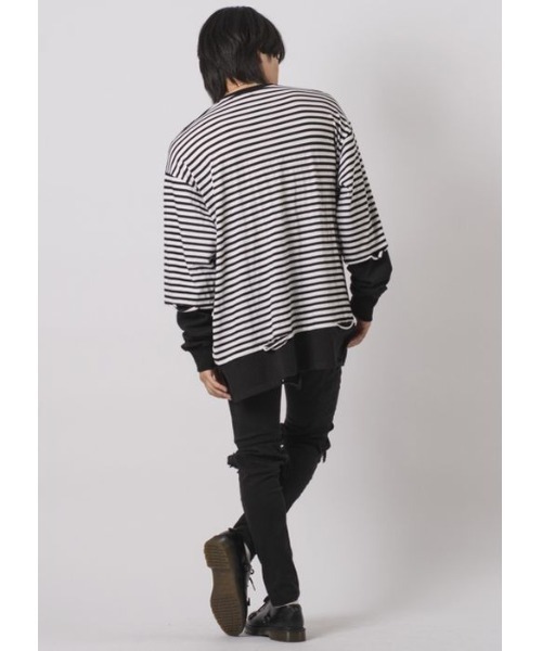 RE730（アールイーセブンサーティー）の「【RE730】ビッグシルエットフェイクレイヤードロンT（Tシャツ/カットソー・メンズ・ブラック/チャコールグレー/ブラック×ホワイト・MEDIUM/LARGE）」の10枚目の写真