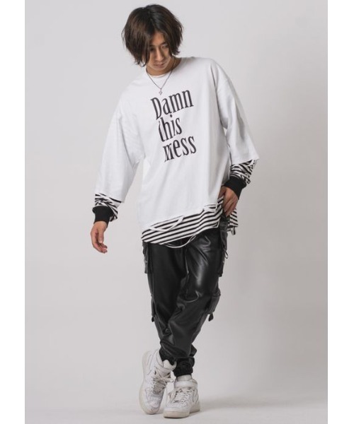 RE730（アールイーセブンサーティー）の「【RE730】ビッグシルエットフェイクレイヤードロンT（Tシャツ/カットソー・メンズ・ブラック/チャコールグレー/ブラック×ホワイト・MEDIUM/LARGE）」の11枚目の写真