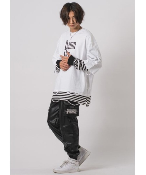 RE730（アールイーセブンサーティー）の「【RE730】ビッグシルエットフェイクレイヤードロンT（Tシャツ/カットソー・メンズ・ブラック/チャコールグレー/ブラック×ホワイト・MEDIUM/LARGE）」の12枚目の写真