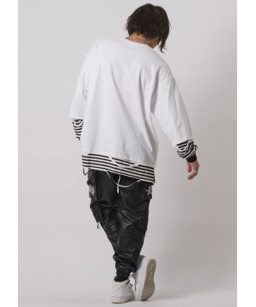 RE730（アールイーセブンサーティー）の「【RE730】ビッグシルエットフェイクレイヤードロンT（Tシャツ/カットソー・メンズ・ブラック/チャコールグレー/ブラック×ホワイト・MEDIUM/LARGE）」の13枚目の写真