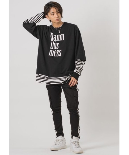 RE730（アールイーセブンサーティー）の「【RE730】ビッグシルエットフェイクレイヤードロンT（Tシャツ/カットソー・メンズ・ブラック/チャコールグレー/ブラック×ホワイト・MEDIUM/LARGE）」の14枚目の写真