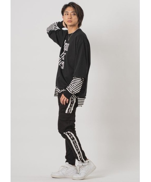 RE730（アールイーセブンサーティー）の「【RE730】ビッグシルエットフェイクレイヤードロンT（Tシャツ/カットソー・メンズ・ブラック/チャコールグレー/ブラック×ホワイト・MEDIUM/LARGE）」の15枚目の写真