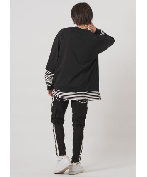 RE730（アールイーセブンサーティー）の「【RE730】ビッグシルエットフェイクレイヤードロンT（Tシャツ/カットソー・メンズ・ブラック/チャコールグレー/ブラック×ホワイト・MEDIUM/LARGE）」の16枚目の写真