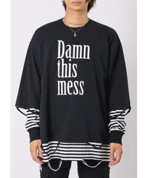 RE730（アールイーセブンサーティー）の「【RE730】ビッグシルエットフェイクレイヤードロンT（Tシャツ/カットソー・メンズ・ブラック/チャコールグレー/ブラック×ホワイト・MEDIUM/LARGE）」の17枚目の写真