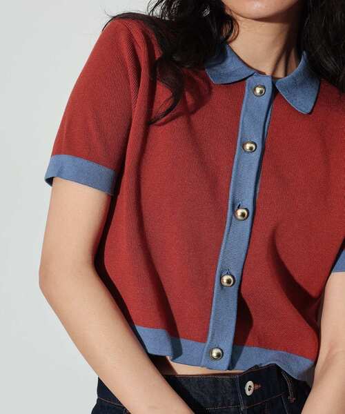 GALLEST（ギャレスト）の「◆カラーブロッキングポロニットカーデ（カーディガン/ボレロ・レディース・レンガ/ブラック・38）」の10枚目の写真