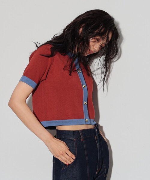 GALLEST（ギャレスト）の「◆カラーブロッキングポロニットカーデ（カーディガン/ボレロ・レディース・レンガ/ブラック・38）」の9枚目の写真