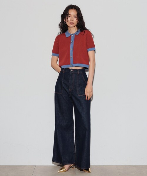 GALLEST（ギャレスト）の「◆カラーブロッキングポロニットカーデ（カーディガン/ボレロ・レディース・レンガ/ブラック・38）」の7枚目の写真