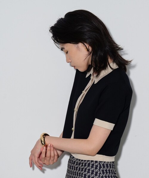 GALLEST（ギャレスト）の「◆カラーブロッキングポロニットカーデ（カーディガン/ボレロ・レディース・レンガ/ブラック・38）」の4枚目の写真