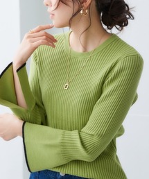 配色フレアスリーブリブニット