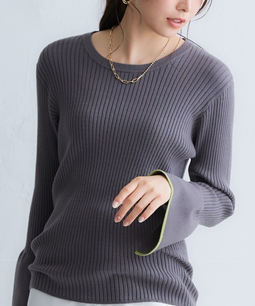 nissen（ニッセン）の「配色フレアスリーブリブニット（ニット/セーター・レディース・ブラック/チャコールグレー/グリーン系/ブラック系/ライトベージュ・L/LL/M/S）」の16枚目の写真