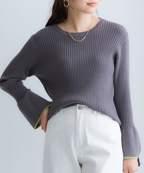 nissen（ニッセン）の「配色フレアスリーブリブニット（ニット/セーター・レディース・ブラック/チャコールグレー/グリーン系/ブラック系/ライトベージュ・L/LL/M/S）」の17枚目の写真