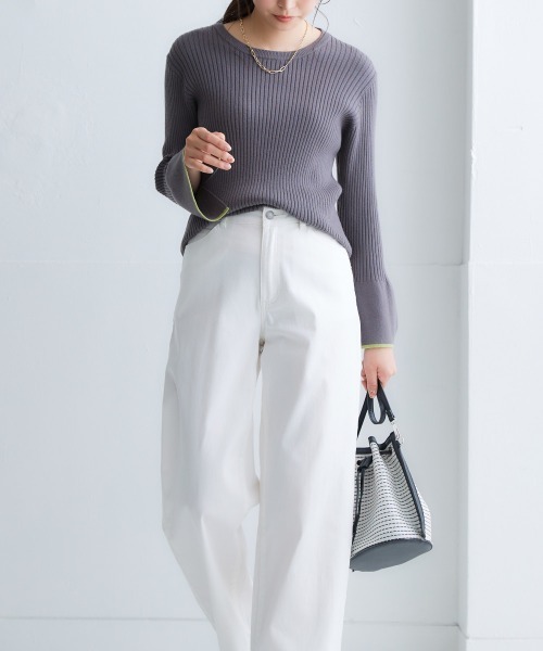 nissen（ニッセン）の「配色フレアスリーブリブニット（ニット/セーター・レディース・ブラック/チャコールグレー/グリーン系/ブラック系/ライトベージュ・L/LL/M/S）」の18枚目の写真