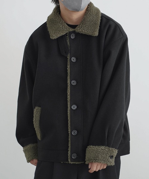 molk(モルク)の「【molk】2wayスタンドネックメルトンボアブルゾン(ブルゾン・メンズ・ブラック/ライトグレー/ブルー系1・M/S/XS)」の4枚目の写真