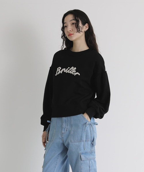 セール】『フェイクパールロゴスウェット』（スウェット）｜somari