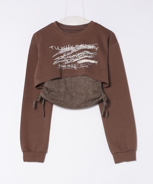 deux amour（ドゥーザムール）の「短丈プリントトップス＋サイドシャーリングタンクトップセット（Tシャツ/カットソー・レディース・ブラウン/ブラック/ホワイト・FREE）」の3枚目の写真