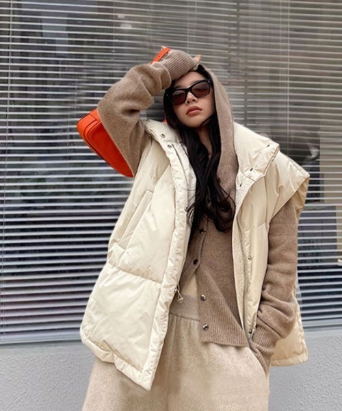 セール】オーバーサイズ スタンドカラーエコダウンベスト（ダウン