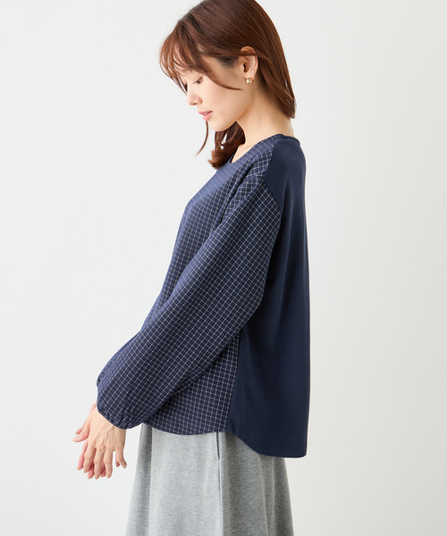 Petit Honfleur(プチオンフルール)の「チェックジャガードプルオーバー(Tシャツ/カットソー・レディース・グレー/ネイビー・M/L)」の4枚目の写真