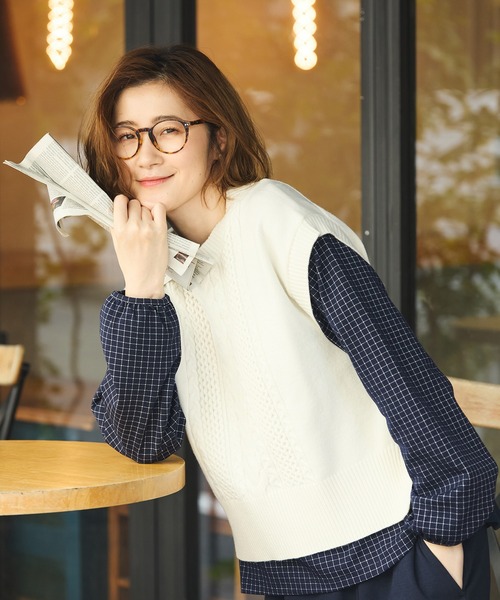 Petit Honfleur(プチオンフルール)の「チェックジャガードプルオーバー(Tシャツ/カットソー・レディース・グレー/ネイビー・M/L)」の1枚目の写真