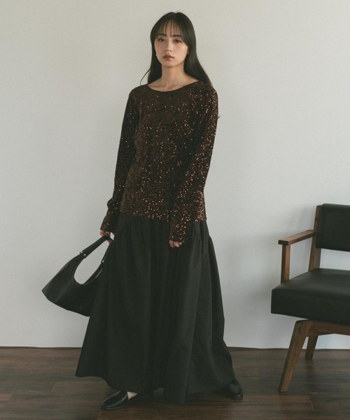 VANNIE U(ヴァニーユー)の「ベロアスパンコールセンタースリットトップス(Tシャツ/カットソー・レディース・アイボリー/ブラウン・FREE)」の10枚目の写真