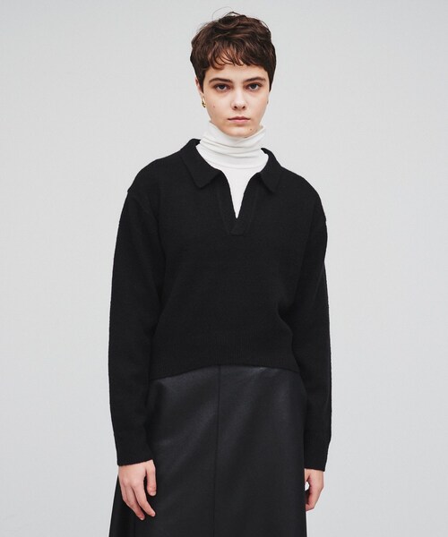 cloenc（クロエンス）の「◆【手洗い可】スキッパーニットプルオーバー（ニット/セーター・レディース・ライトイエロー系/ブラック/キャメル・02）」の2枚目の写真