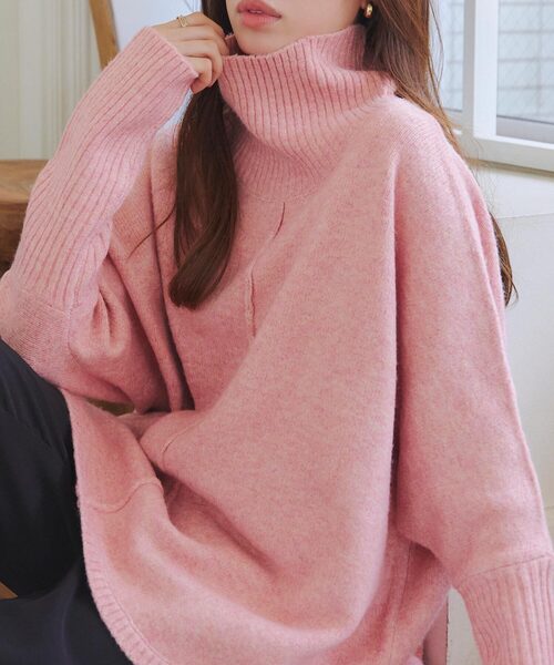 MadisonBlue　シルク混　ニット　ポンチョ　オレンジ セール】 【洗える】SOFT TOUCH WOOL 立ち襟 ニット （ニット