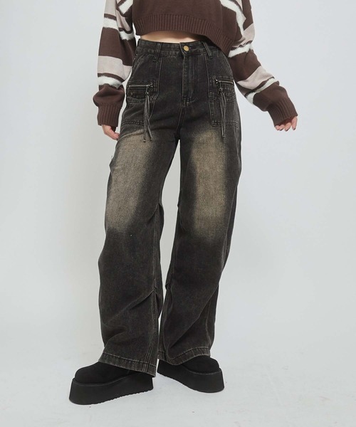 ENVYM(アンビー)の「ジップポイントタックルーズデニム(デニムパンツ・レディース・ブラック・SMALL/MEDIUM)」の3枚目の写真