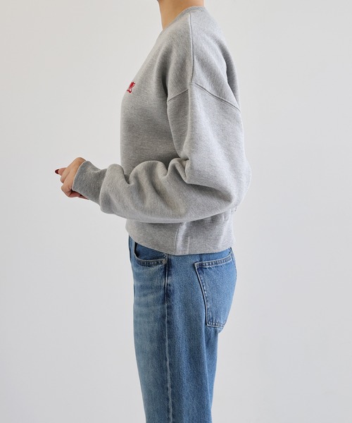 andme(アンドミー)の「裏起毛ショート丈ワンポイントスウェットトップス(スウェット・レディース・杢グレー/スミクロ/キナリ・FREE)」の21枚目の写真