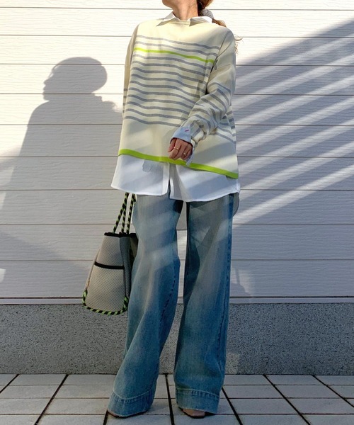 Q（キュー）の「パネルボーダーニット（ニット/セーター・レディース・ホワイト系/ブルー系・MEDIUM）」の21枚目の写真