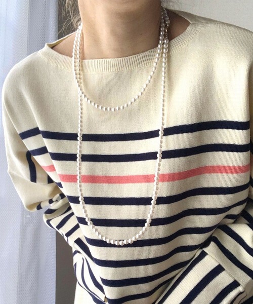 Q（キュー）の「パネルボーダーニット（ニット/セーター・レディース・ホワイト系/ブルー系・MEDIUM）」の17枚目の写真