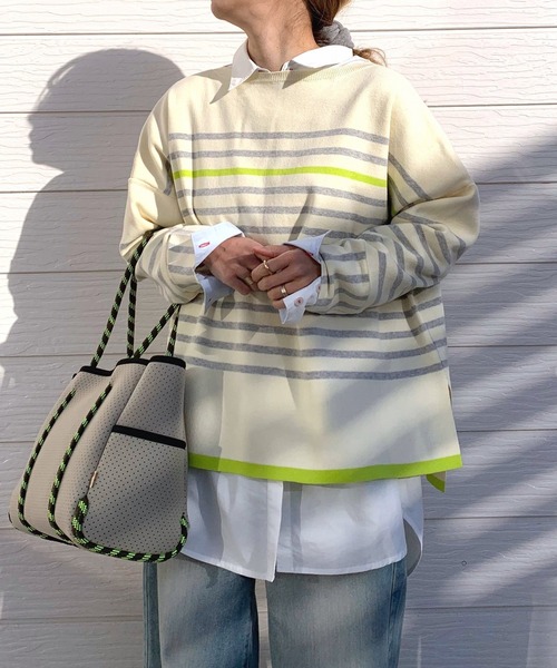 Q（キュー）の「パネルボーダーニット（ニット/セーター・レディース・ホワイト系/ブルー系・MEDIUM）」の22枚目の写真